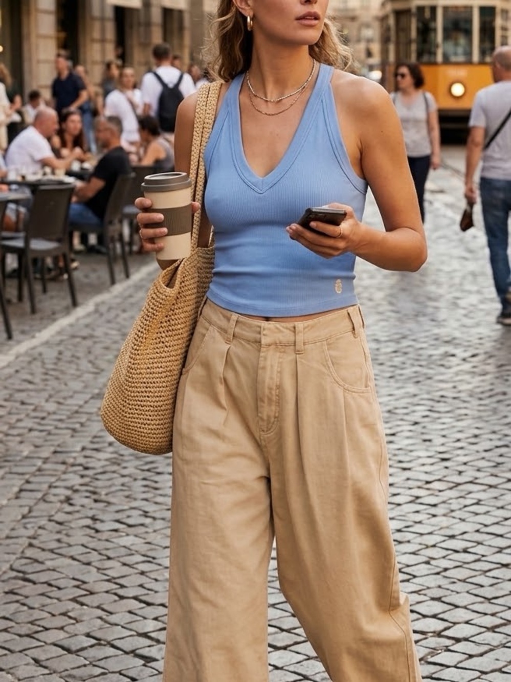 FP Movement by Free People Ribbed V-Neck Crop Tank in Light Blue